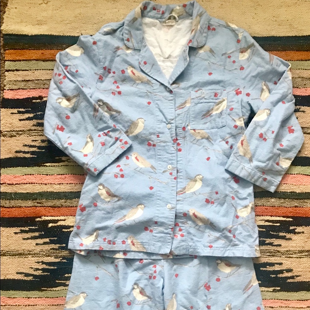 Flannel Pajamas with cropped pant and bird print